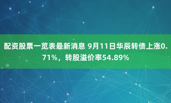 配资股票一览表最新消息 9月11日华辰转债上涨0.71%，转股溢价率54.89%