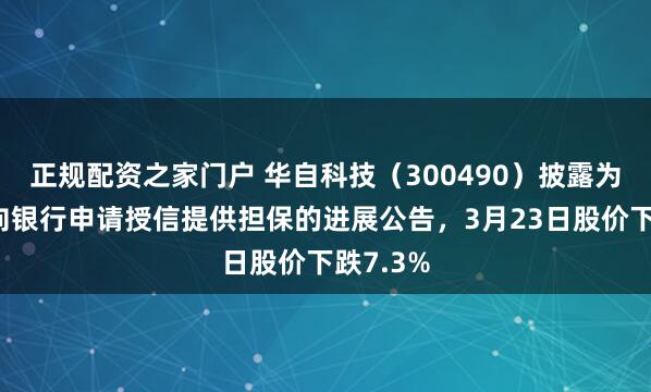 正规配资之家门户 华自科技(300490)披露为子公司向银行申请授信提供担保的进展公告,3月23日股价下跌7.3%